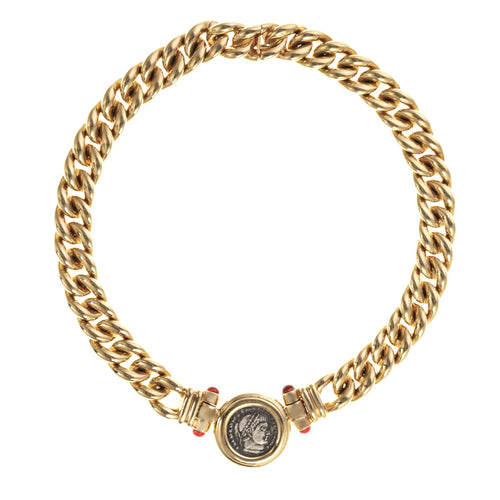 Ciner New York Gold Link Necklace with Silver Coin 
