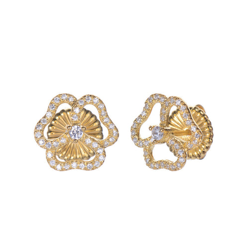 Timeless Martha's Vineyard 3 Petal Flower Stud Earrings Gold Vermeil