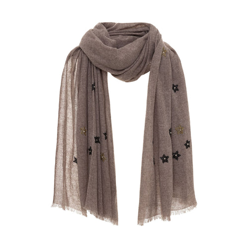 Embroidered Star Scarf - Taupe - Timeless Martha's Vineyard