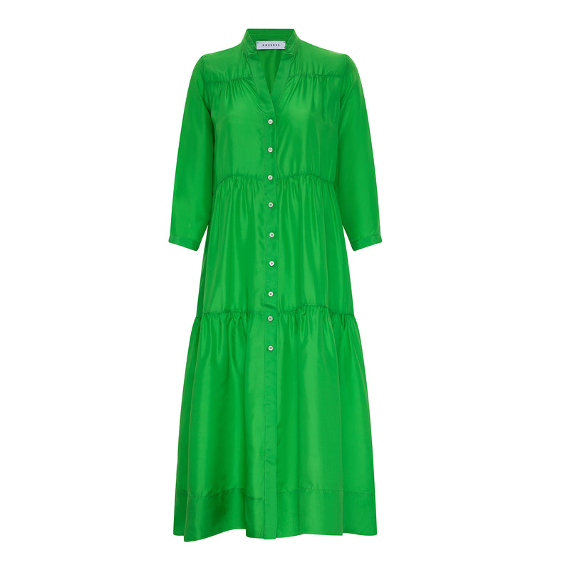 Rosso35 Silk Tiered Midi-Dress Green Timeless Martha's Vineyard