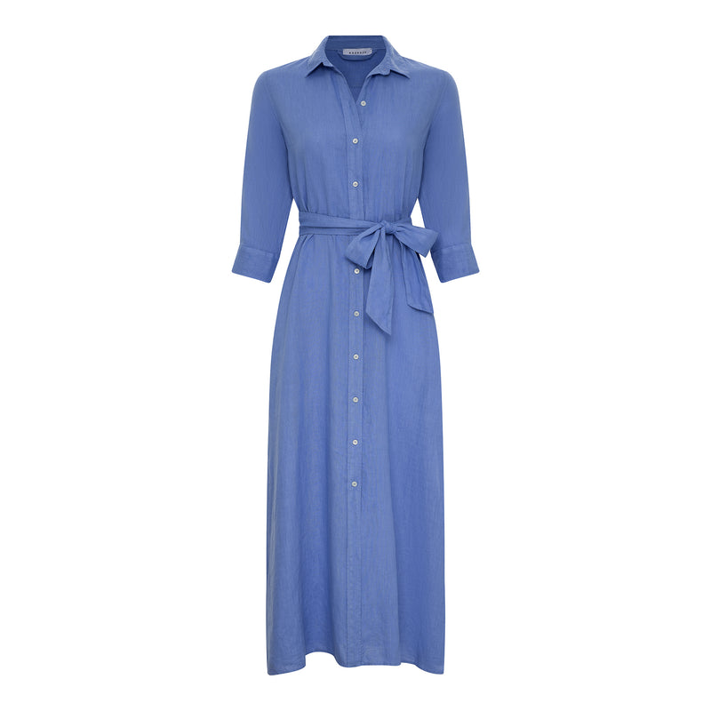 Rosso35 Linen Long Shirt Dress - Light Blue Timeless Martha's Vineyard