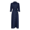 Rosso35 Linen Long Shirt Dress - Marine Blue Timeless Martha's Vineyard