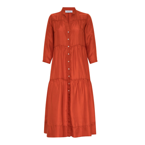 Rosso35 Silk Tiered Midi-Dress Orange Timeless Martha's Vineyard