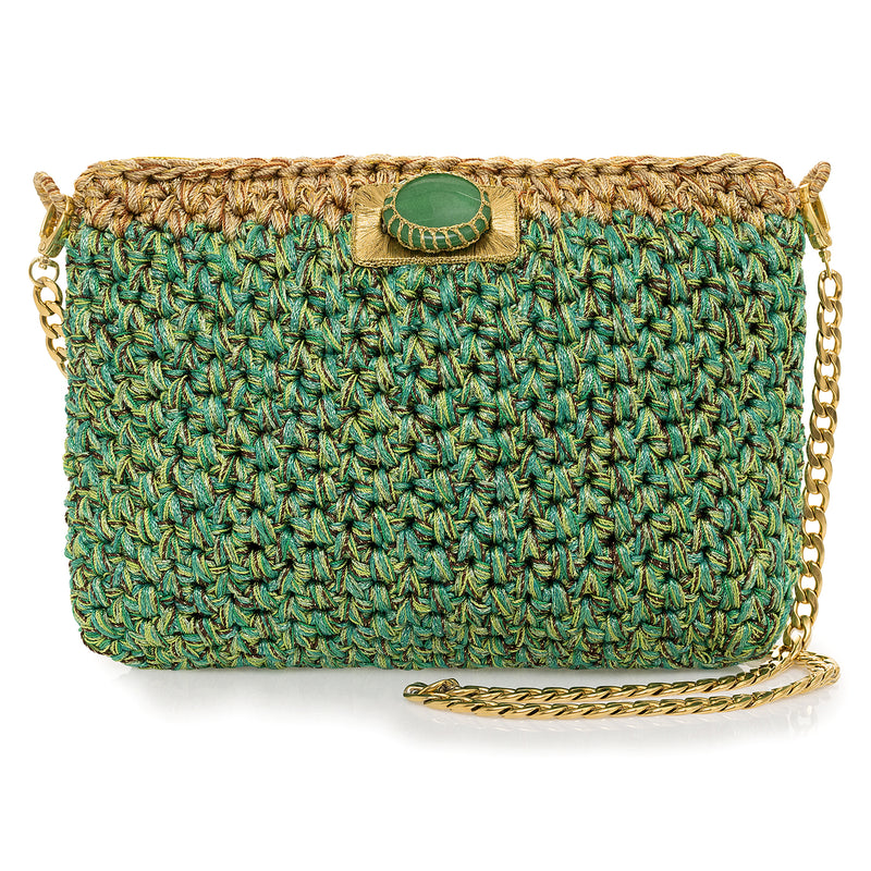 Boks & Baum Metallic Green and Gold Crochet Clutch Timeless Martha's Vineyard 